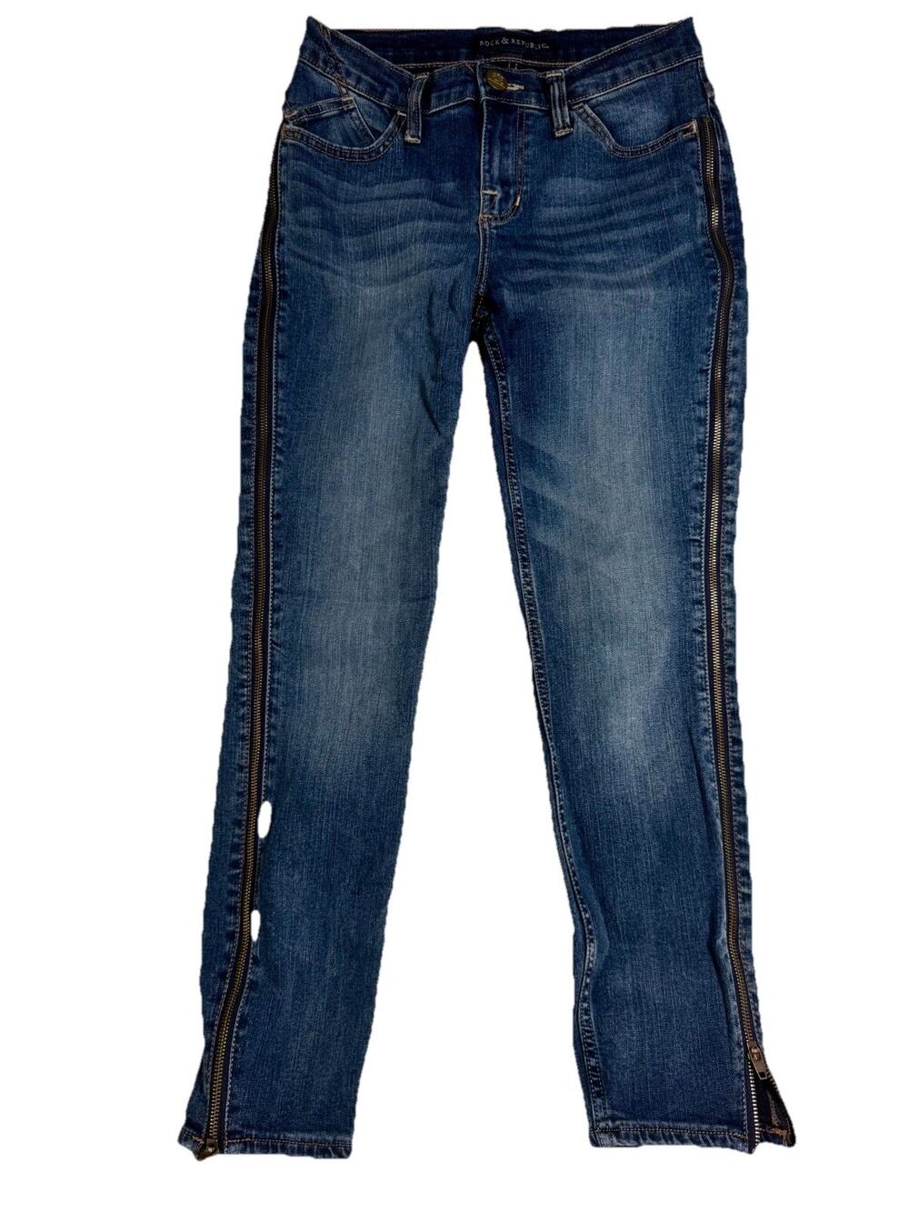 ROCK & REPUBLIC Berlin 4 Blue Jeans Side Zippers Mid-rise Stretch